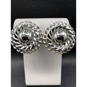 Vintage Coro Clip On Earrings Round Silver Tone Dome Twist Frame Shield Clips